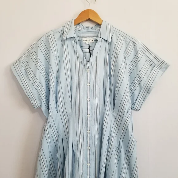 NWT Ava & Viv Blue Stripe Midi Shirt Dress Size 1X - Picture 2 of 8
